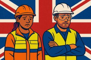 uk sad workers in PPE comp